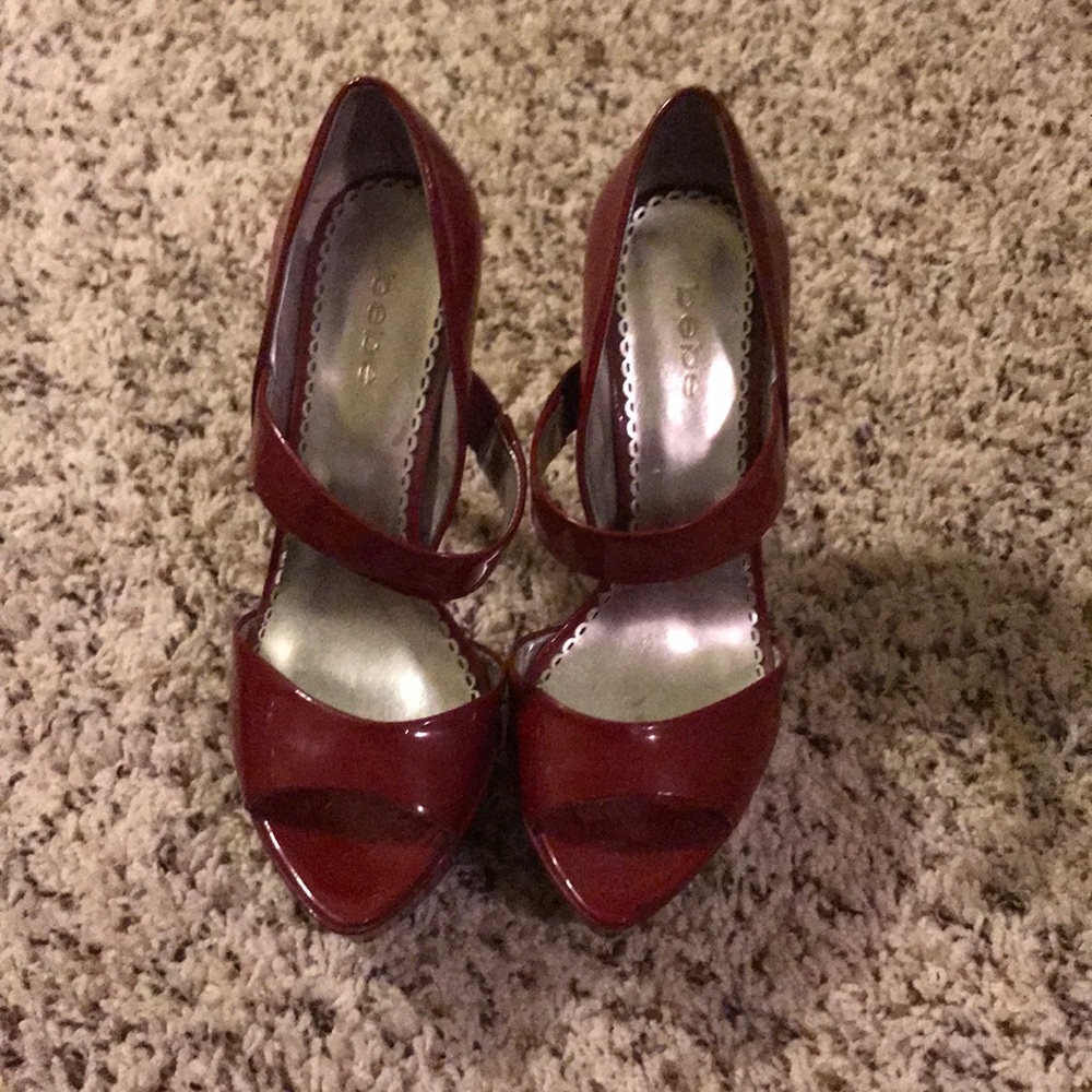 Red Bebe peep toe stilettos